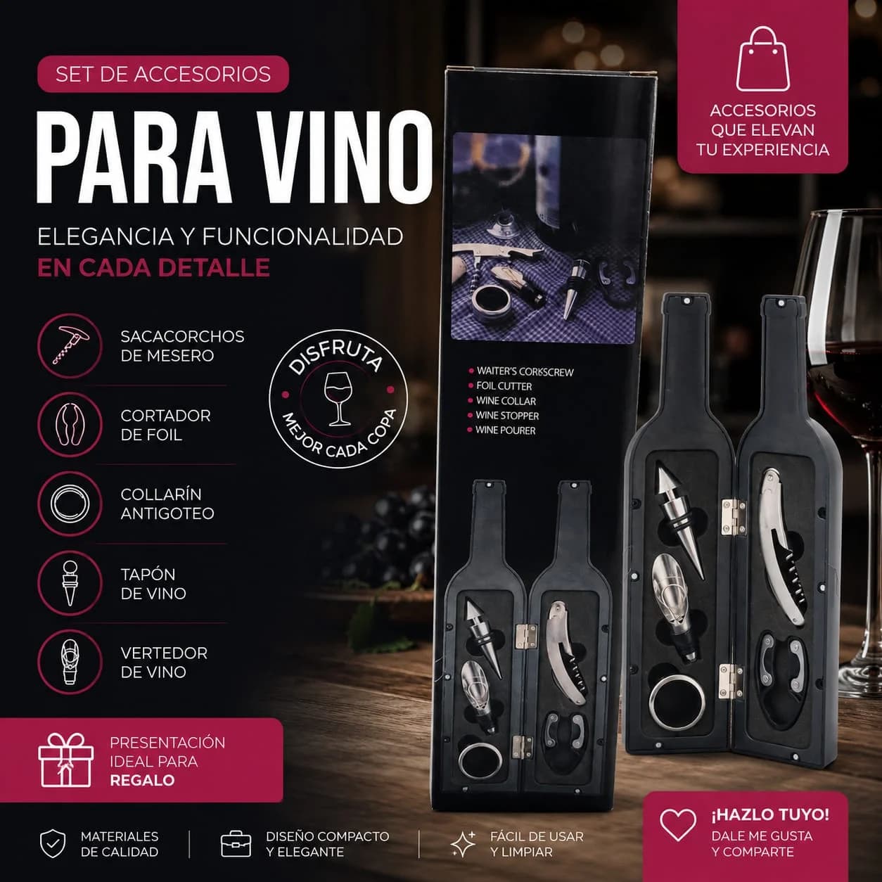 SET ABRIDOR DE VINOS C/ESTUCHE BOTELLA 364