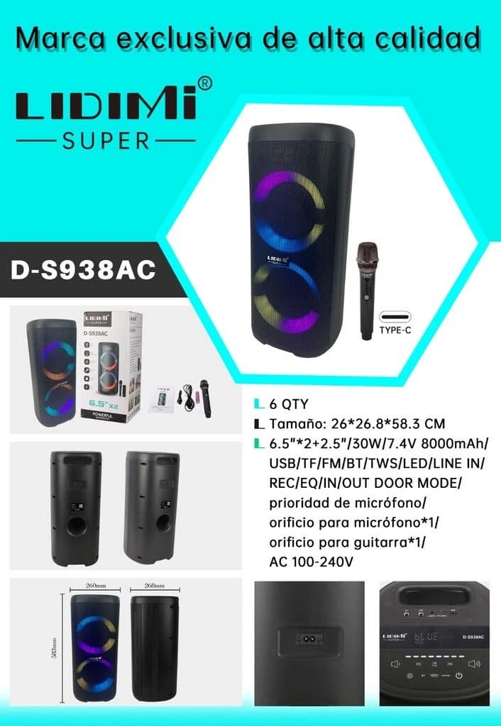 PARLANTE SUPER LIDIMI D-S938AC TORRE 6.5`X 2 30W