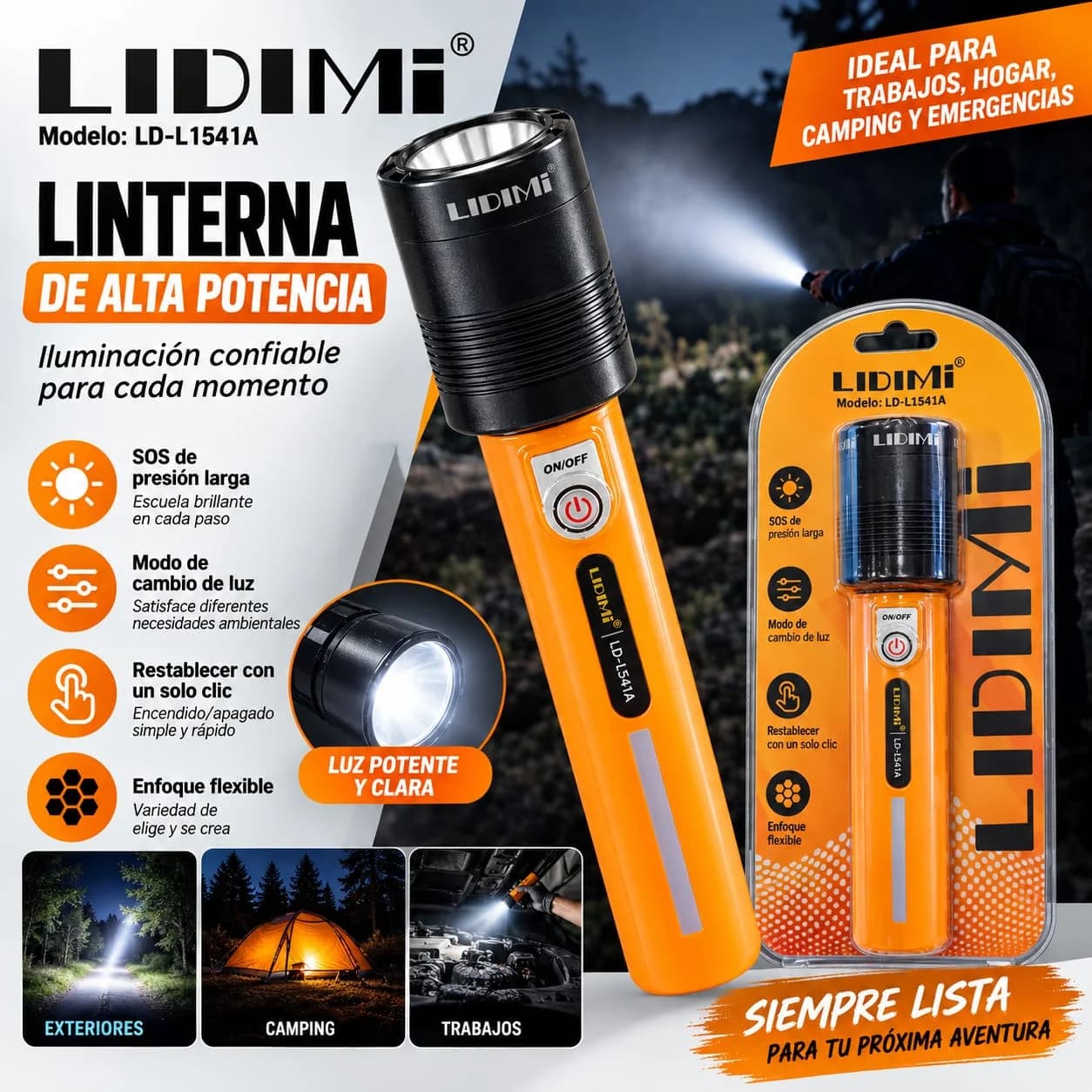 LINTERNA LIDIMI 15w BATERIA 18650 1500MAH LD-L1541A