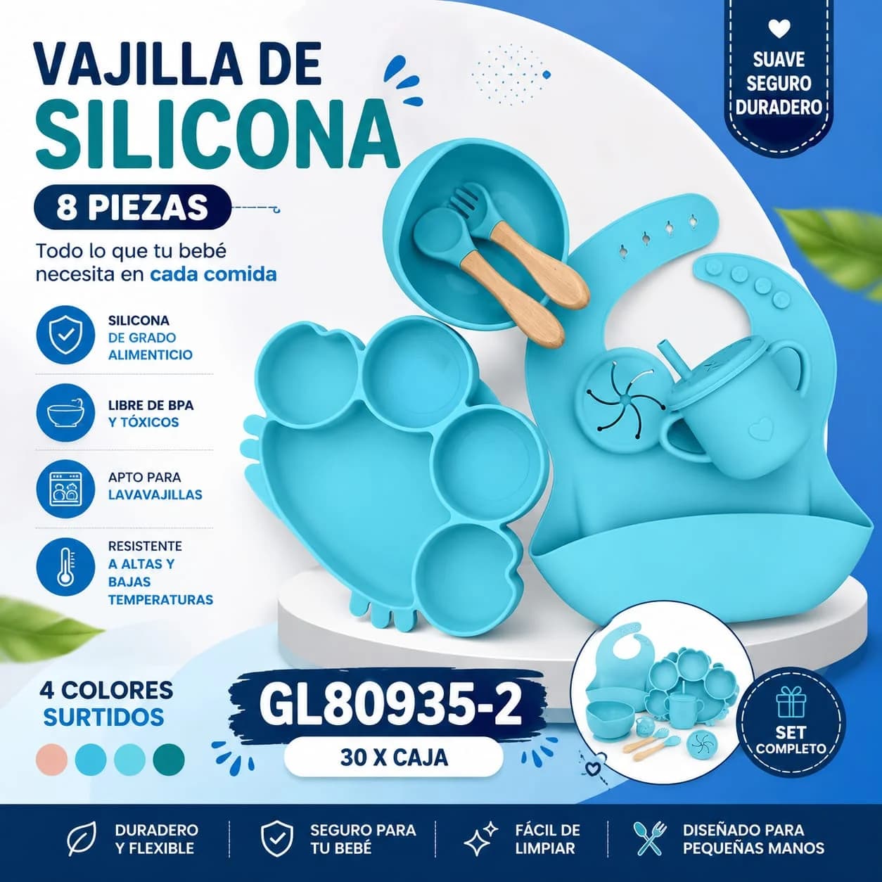SET DE ALIMENTACION DE SILICONA P/ NIÑOS DIFERENTE COLORES 3D 80935-2