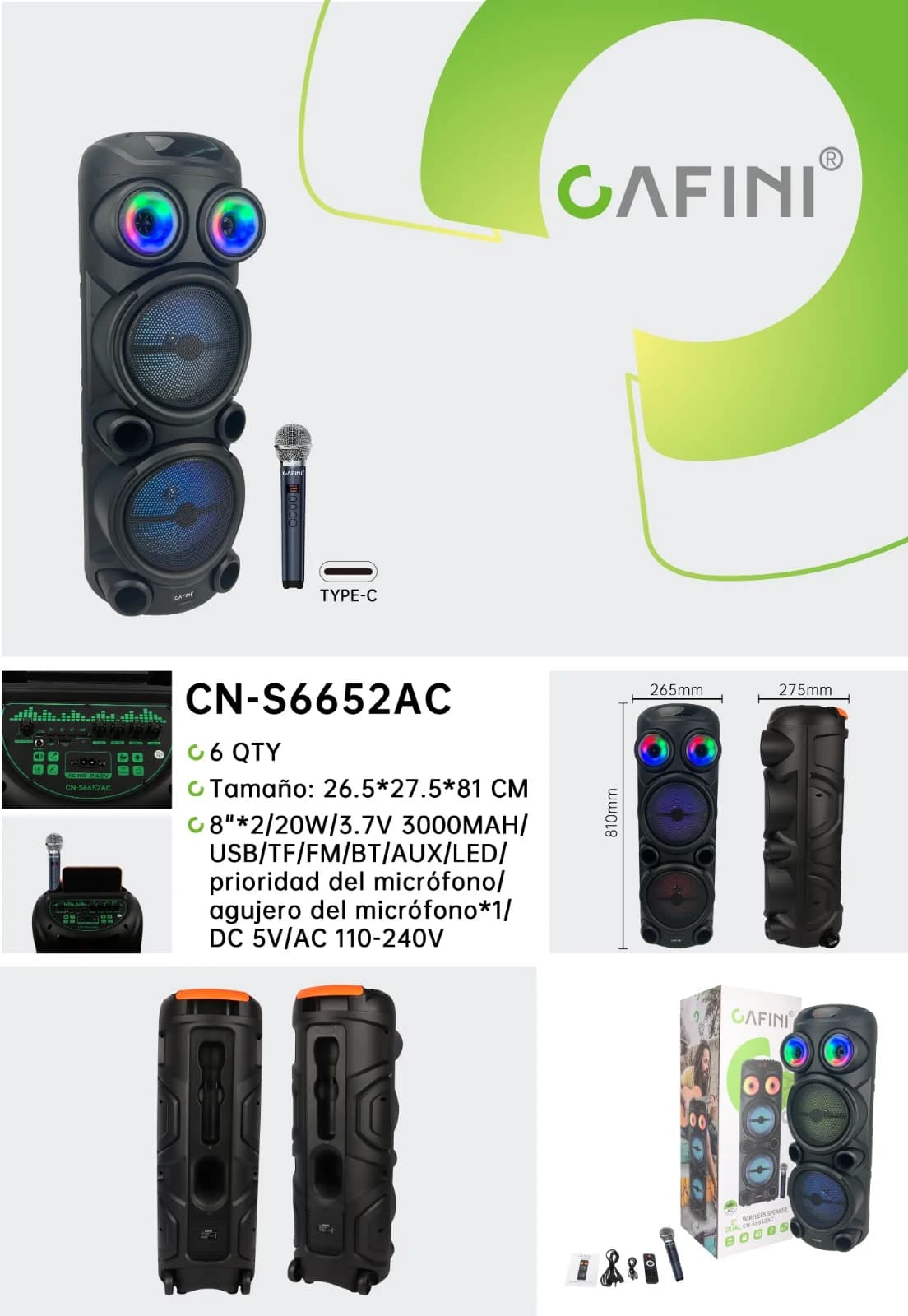PARLANTE CAFINI CN-S6652AC 20W 8''*2