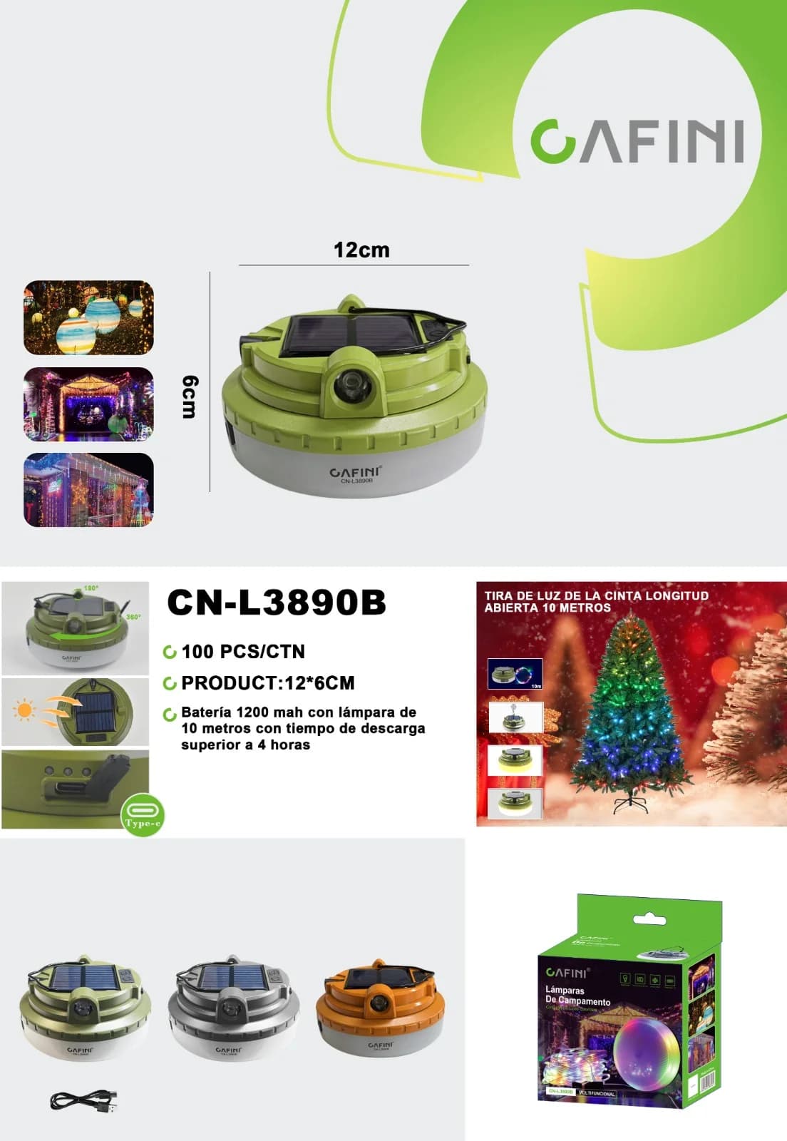 LAMPARA CAMPINGSOLAR CAFINI MULTIFUNCION + TIRA LED DE 10M CN-L3890B