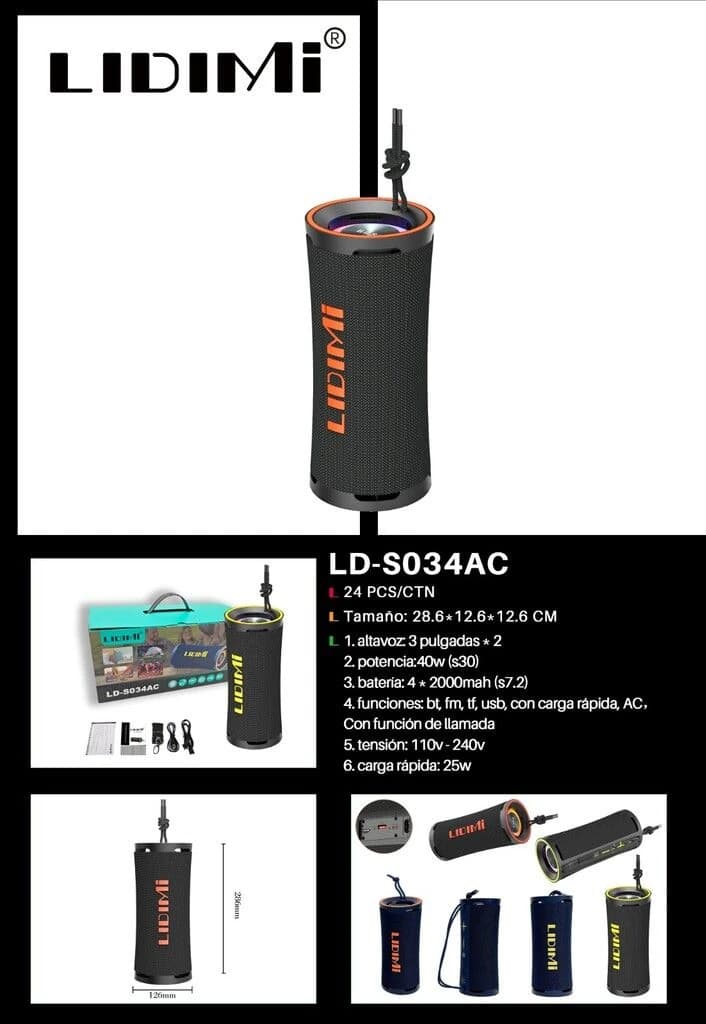 PARLANTE POTENCIADO LIDIMI LD-S034AC 40W Bateria 4*2000mah