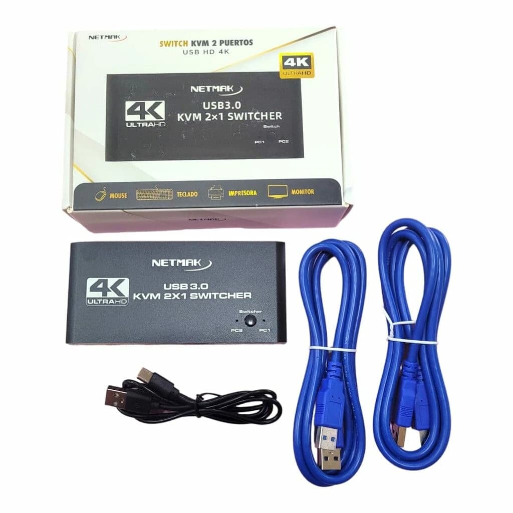 SWITCH KVM 2 PUERTOS HDMI USB 4K NETMAK NM-KVM2