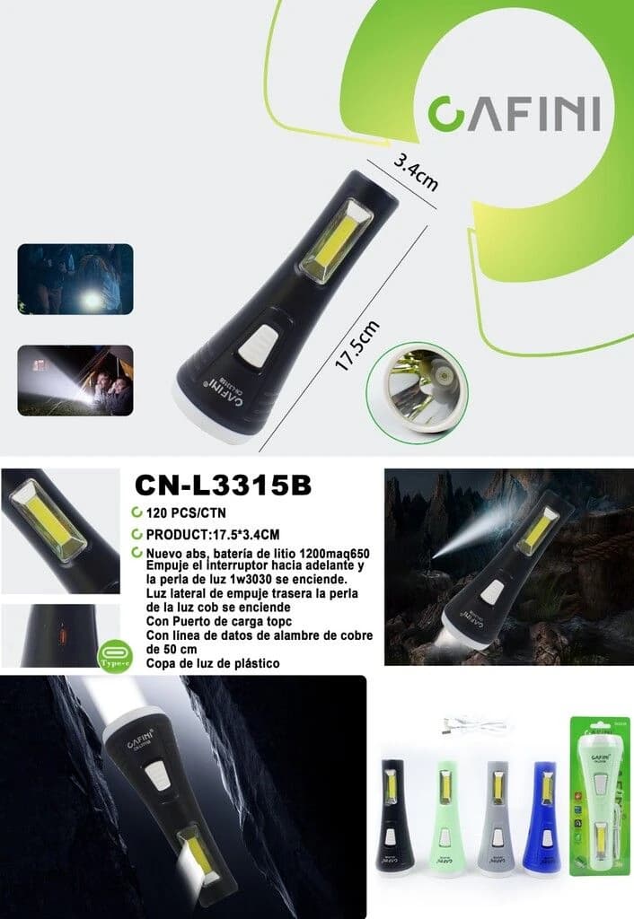 LINTERNA CAFINI PLASTICA INCLUYE LUZ LATERAL3W CN-L3315B