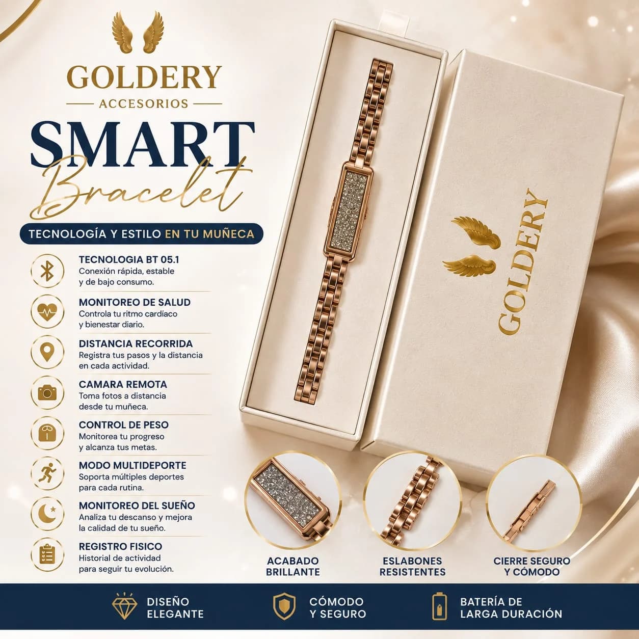 RELOJ SMART BRACELET GOLDERY DORADO GY-B01