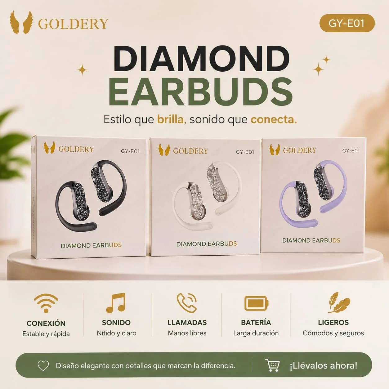 AURICULAR NOGA TWINS E01 GOLDERY LILA/PLATEADO/DORADO