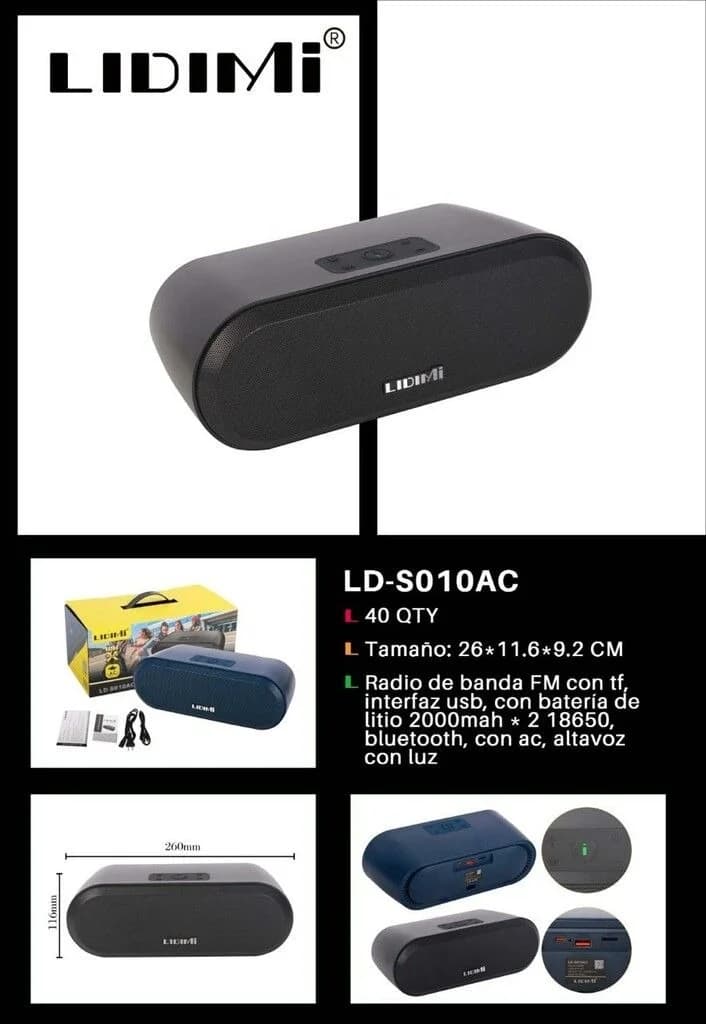 PARLANTE POTENCIADO LIDIMI LD-S010AC/R 2*2.5pulgadas 2.20w bt/usb/FM/TF