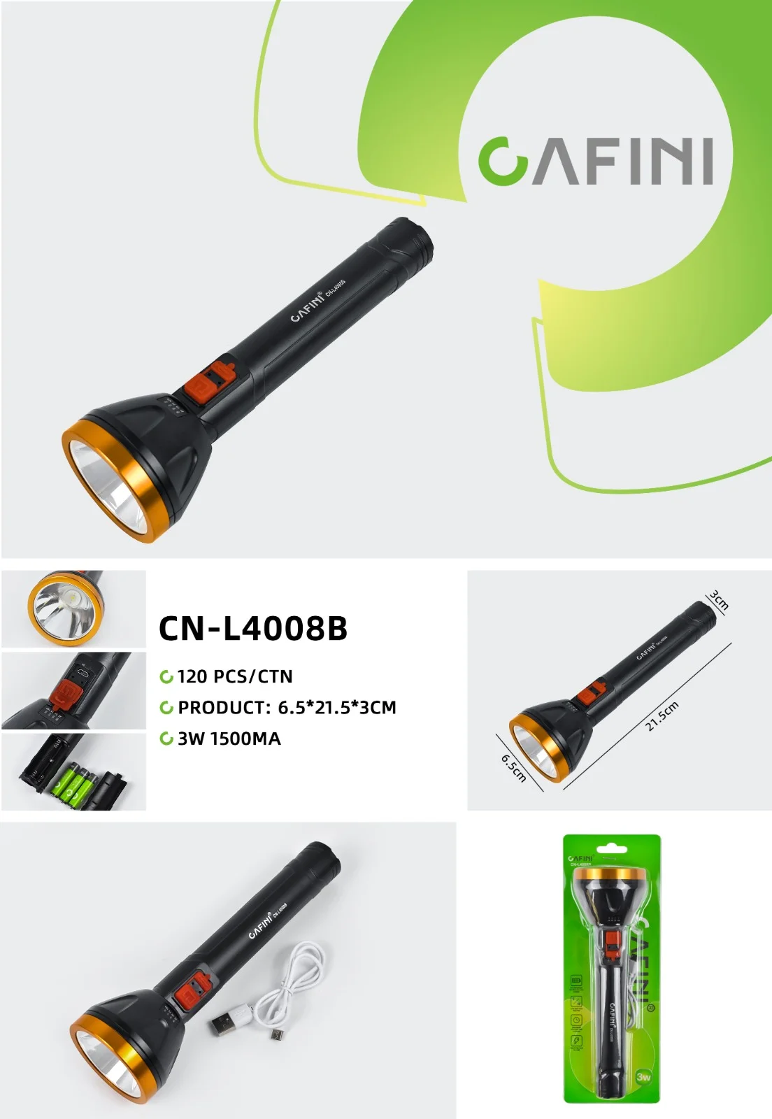 LINTERNA CAFINI C-L4008B 3W 1500MaH REC ARGABLE