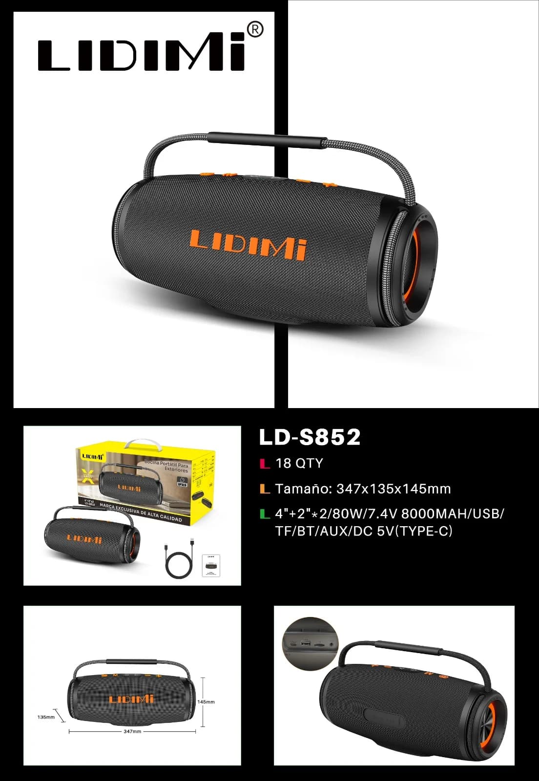 PARLANTE PORTATIL MALETA DE 80W LD-S852