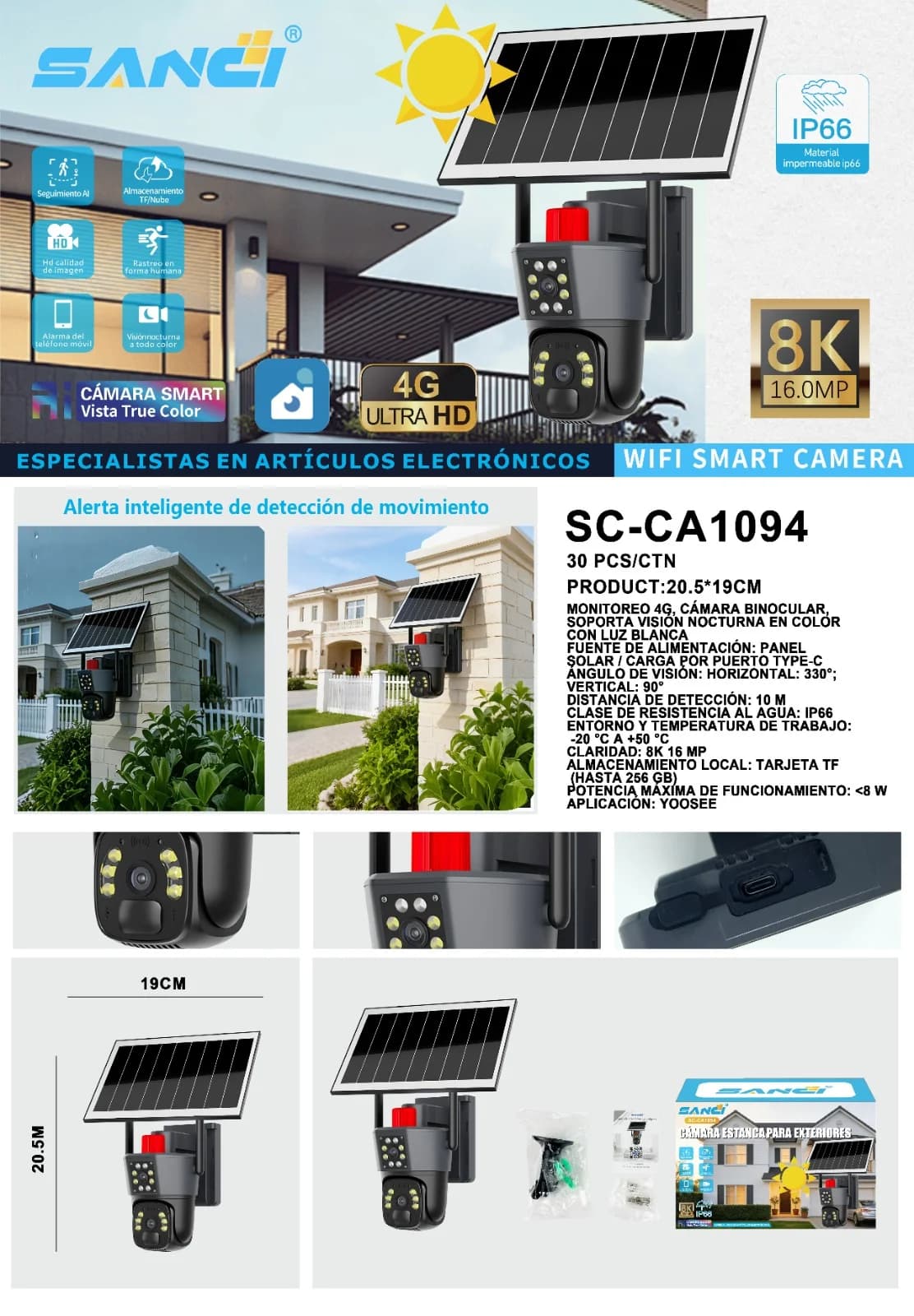 CAMARA DE SEGURIDAD SANCI SC-CA1094 MONITEREO 4G/ SOLAR