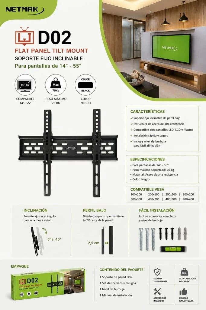 SOPORTE FIJO DE LED/LCD DE 14 A 55 D02 REFORZADO